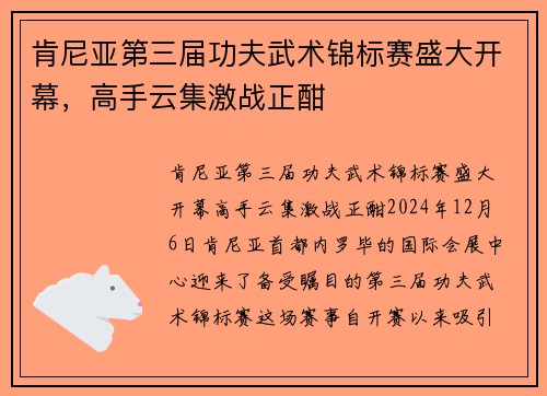 肯尼亚第三届功夫武术锦标赛盛大开幕，高手云集激战正酣