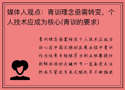 媒体人观点：青训理念亟需转变，个人技术应成为核心(青训的要求)
